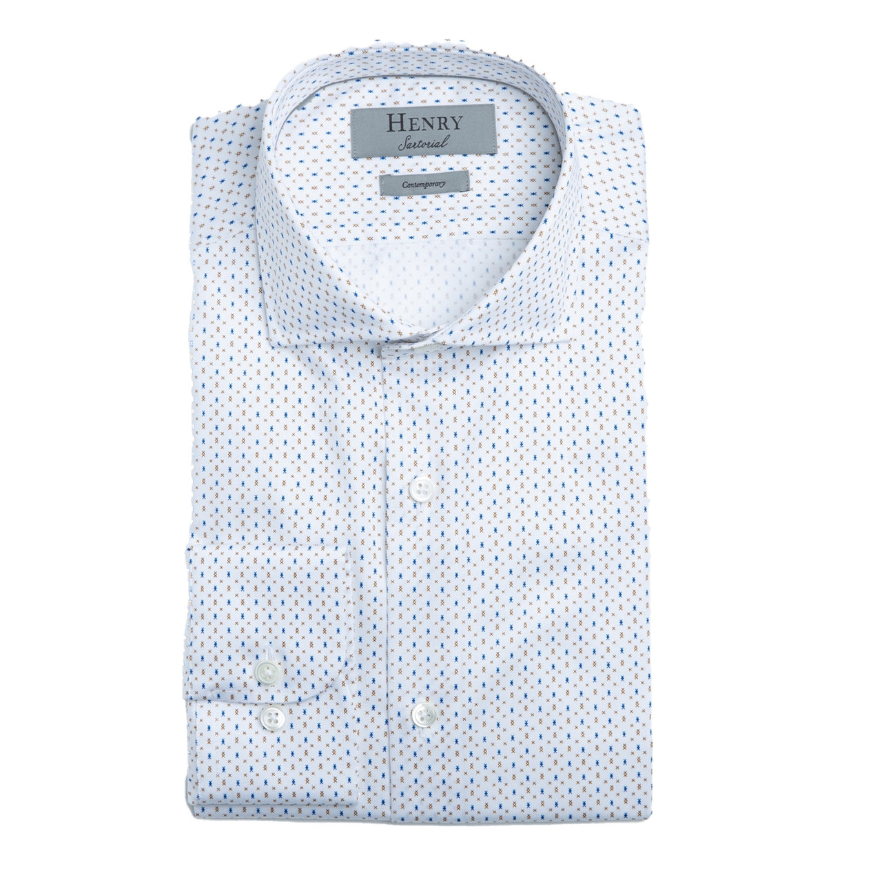 Henry Sartorial Diamond Print Shirt White/Tan