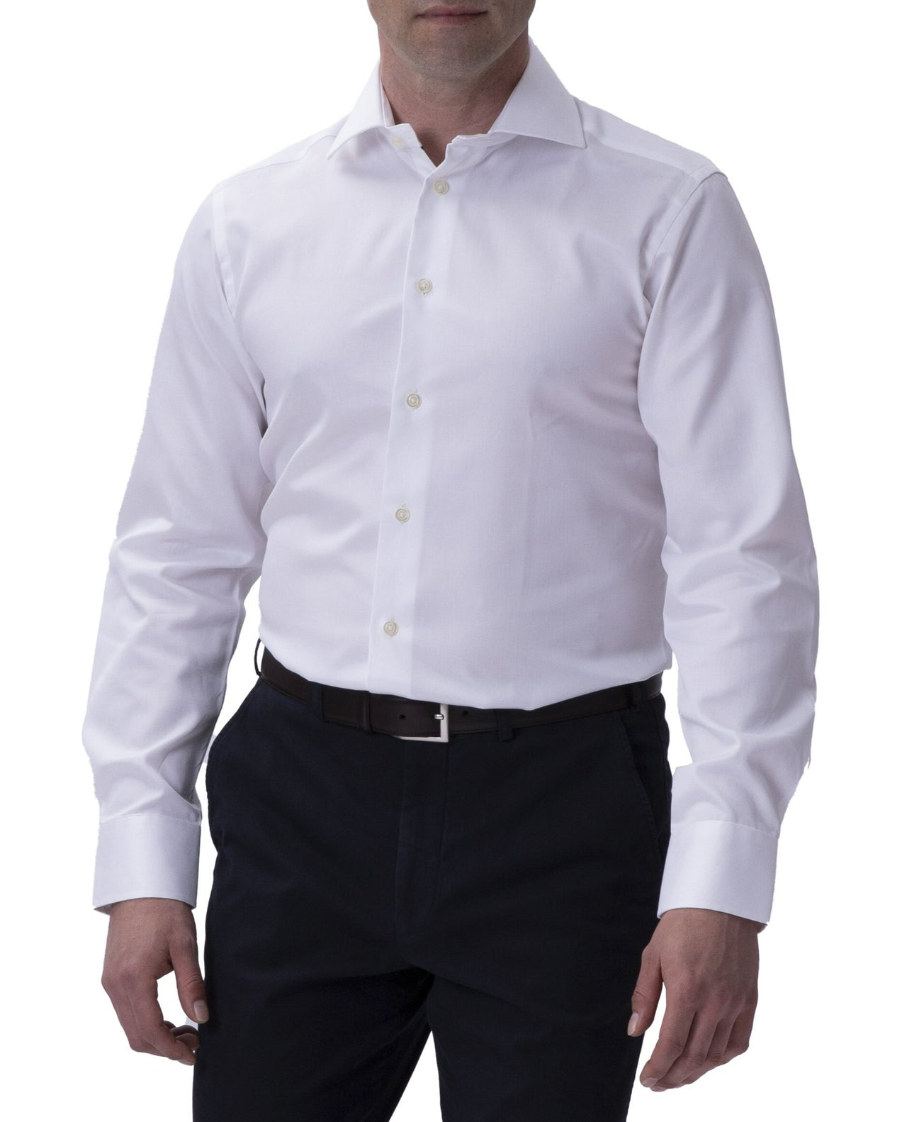 HENRY SARTORIAL Plain Twill Double Cufflink Shirt WHITE