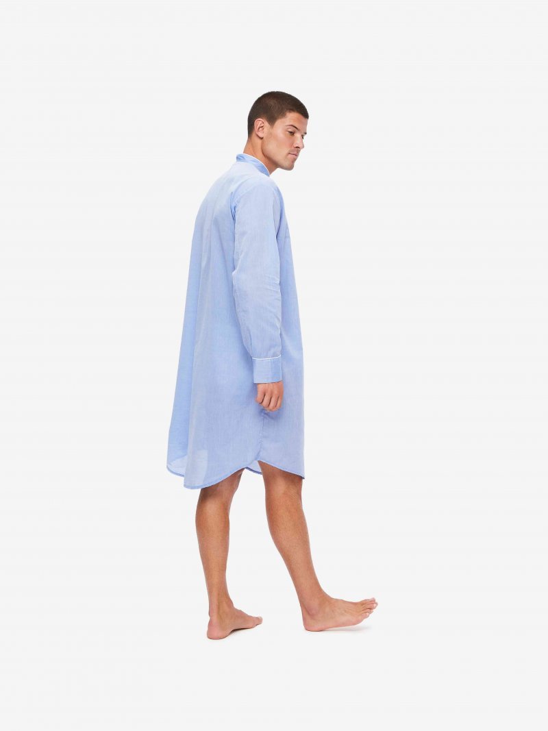 DEREK ROSE Amalfi Men's Nightshirt BATISTE BLUE - Henry Bucks