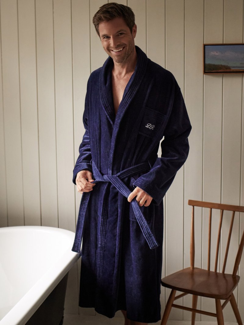 Quilted Smoking Jacket Robe Mens Velvet Dressing Gown Navy Blue Warm Quilt  Gentleman Long Bathrobe Winter Loungewear Gift for Him - Etsy