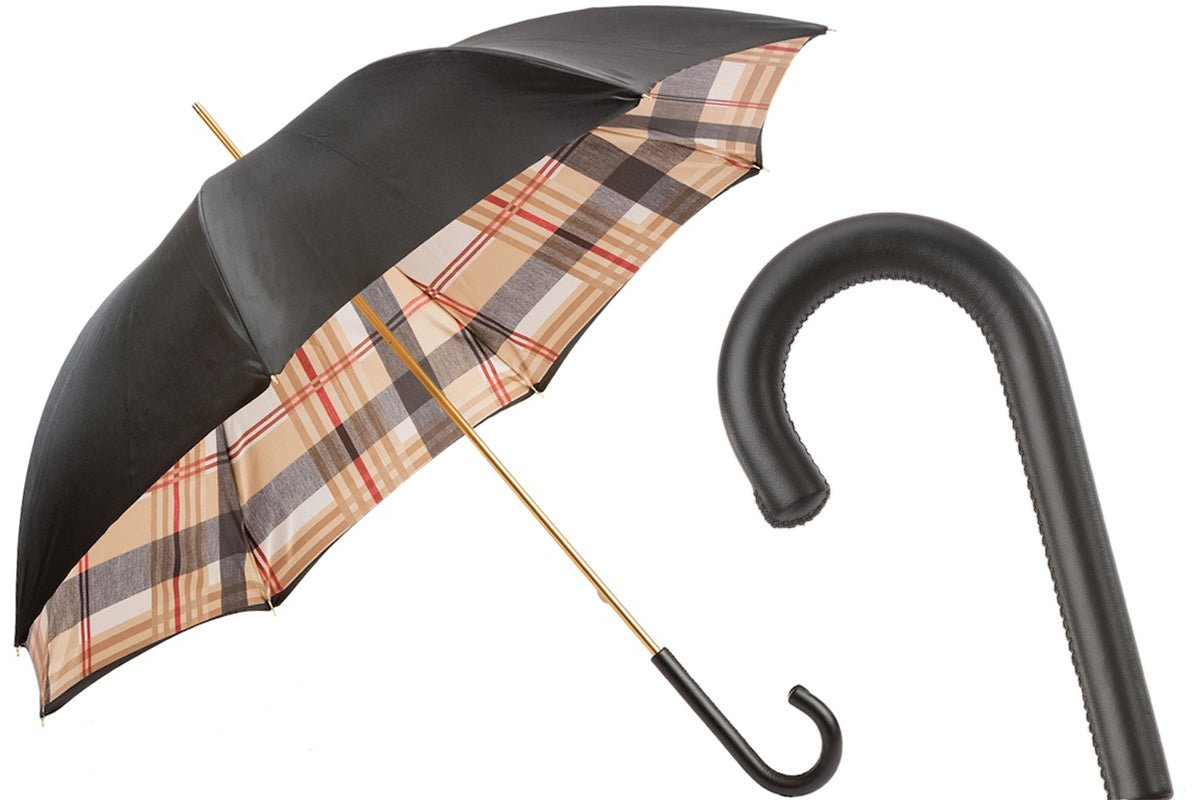 PASOTTI TARTAN LINED UMBRELLA BLACK (Online only)* - Henry Bucks