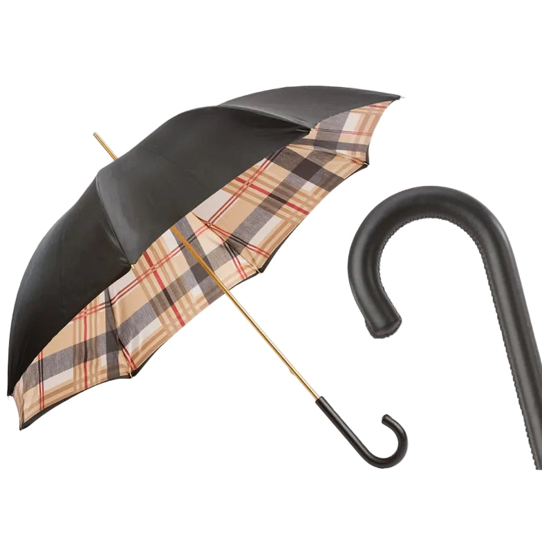 PASOTTI TARTAN LINED UMBRELLA BLACK (Online only)* - Henry Bucks