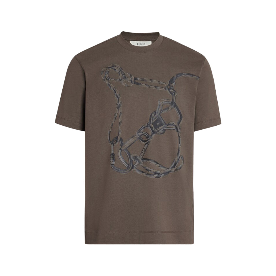 Z ZEGNA Cotton Placed Printed T-Shirt DARK TAUPE